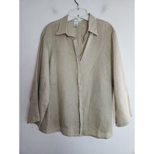 Studio M. Women Beige/Cream 100% Linen 3/4 Sleeves Button Down Blouse size XL